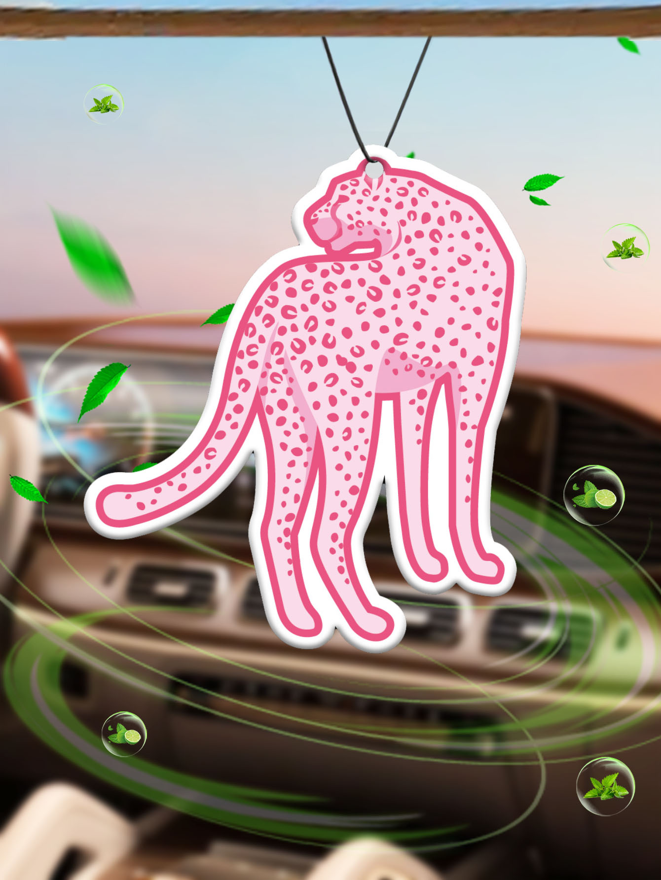 Car Accessories Juicy Couture - Bohemian Style 2000S roze luipaard autogeurtabletten,